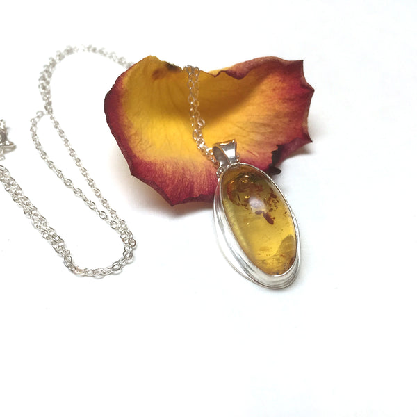STERLING SILVER AMBER NECKLACE - KEEPER OF THE SECRET OF LIFE TALISMAN