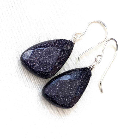 STERLING SILVER BLUE GOLDSTONE TEARDROP EARRINGS - NEW BEGINNINGS TALISMAN