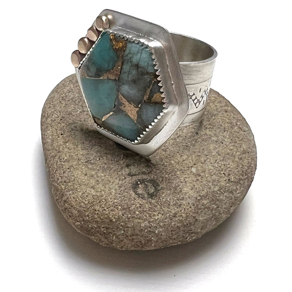 STERLING SILVER PERUVIAN AMAZONITE BRONZE RING - SOUL SOOTHING TALISMAN