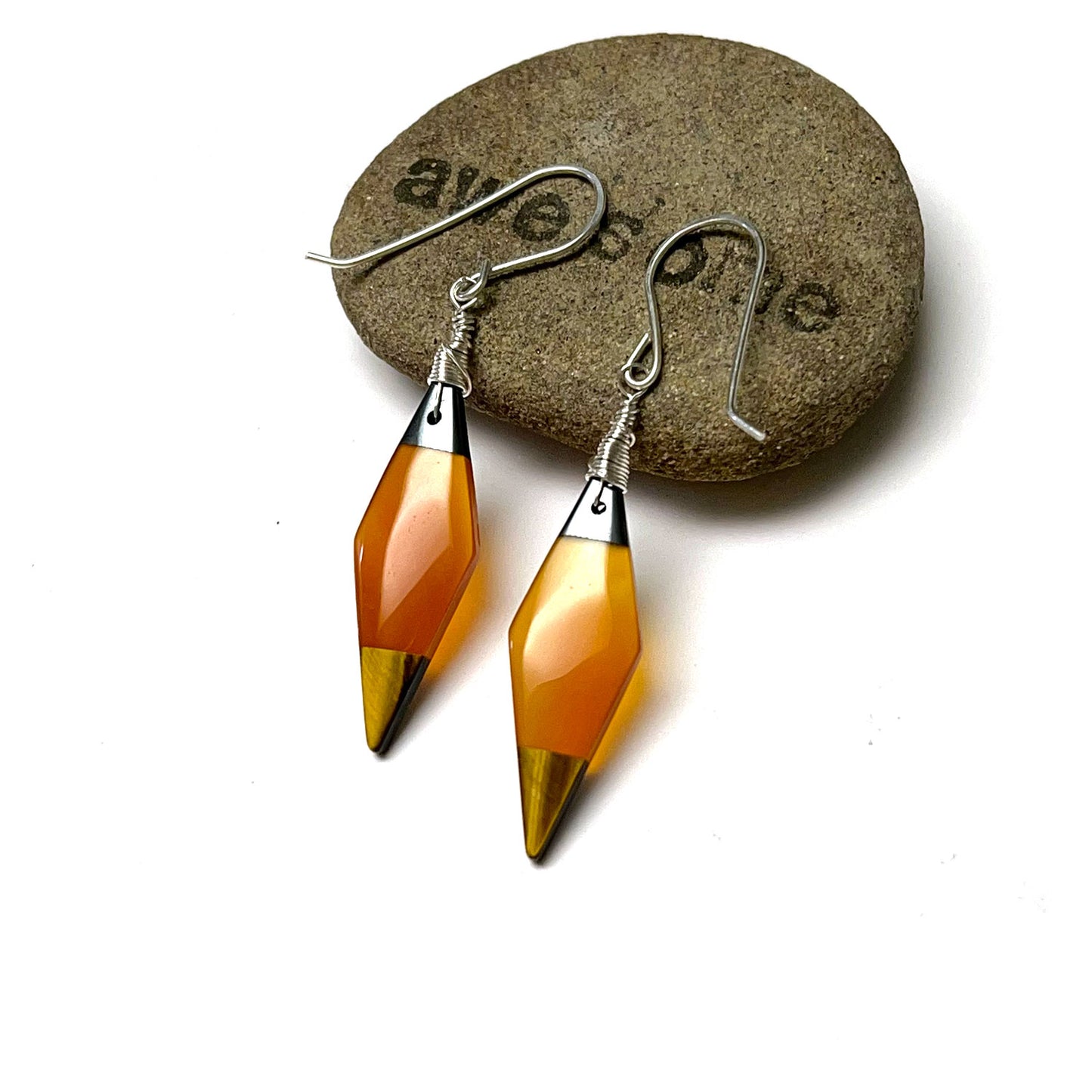 STERLING SILVER HEMATITE CARNELIAN TIGER EYE INTARSIA EARRINGS - COURAGE TALISMAN