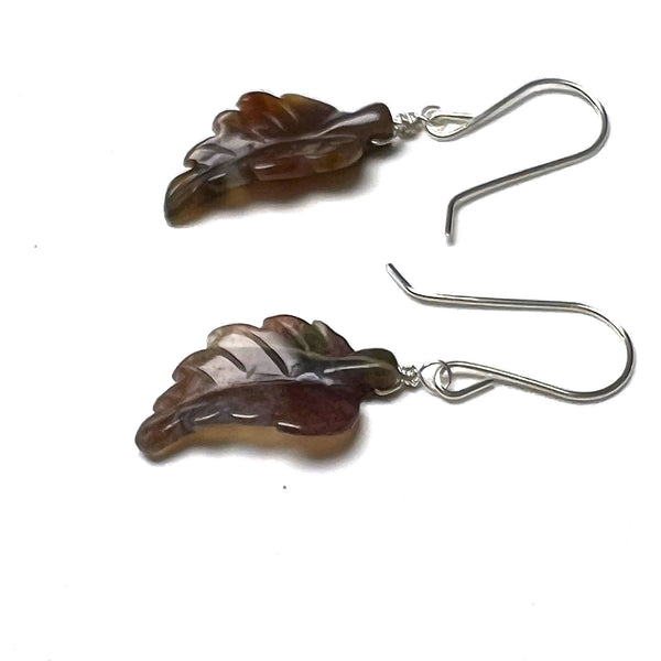 STERLING SILVER CARVED LEAF EARRINGS - PROTECTIVE EMBRACE TALISMAN