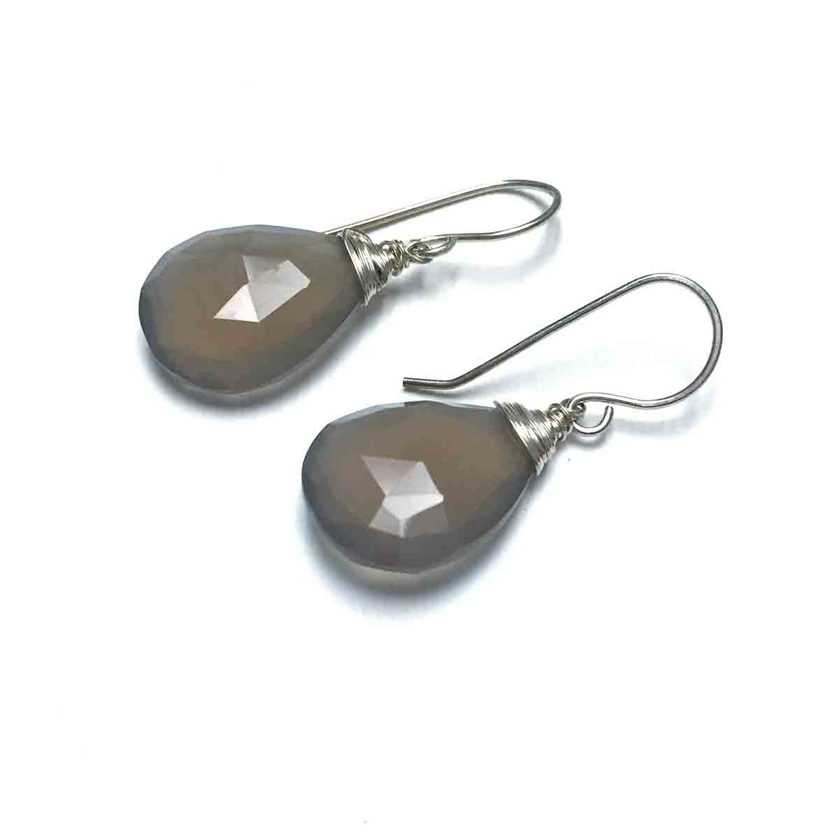 STERLING SILVER GREY CHALCEDONY EARRINGS - GOOD WILL TALISMAN