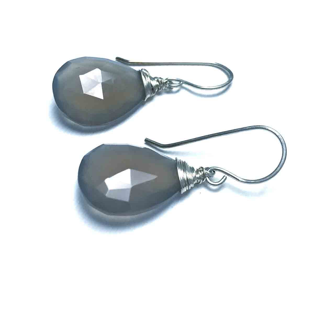 STERLING SILVER GREY CHALCEDONY EARRINGS - GOOD WILL TALISMAN