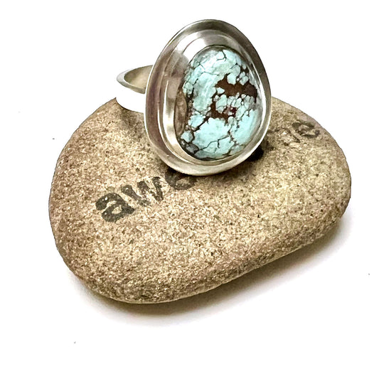 STERLING SILVER TURQUOISE HAMMERED BEZEL RING - I HEAL WITH LOVE TALISMAN