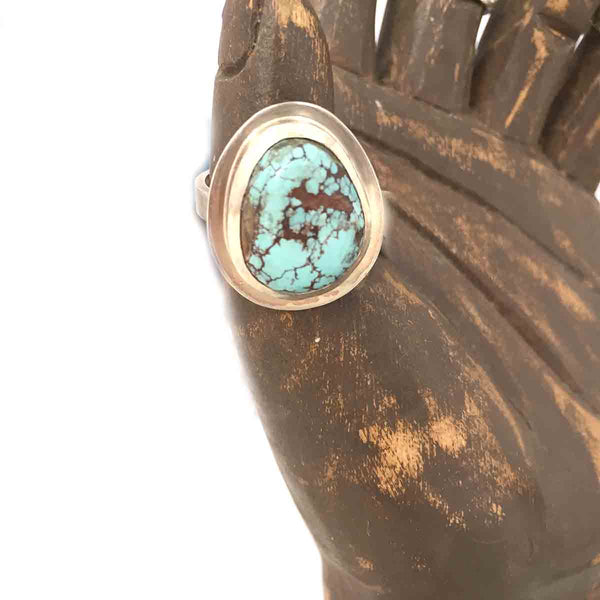 STERLING SILVER TURQUOISE HAMMERED BEZEL RING - I HEAL WITH LOVE TALISMAN