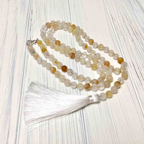 STERLING SILVER HAND SILK KNOTTED CITRINE NECKLACE - I BOW TALISMAN