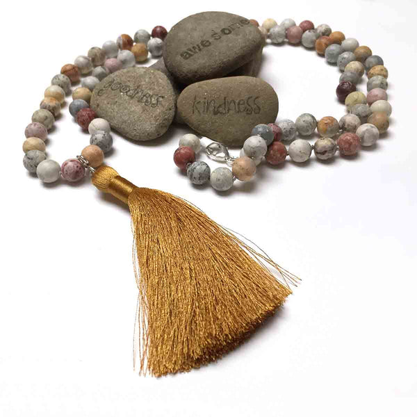 STERLING SILVER HAND SILK KNOTTED CRAZY LACE AGATE NECKLACE - CRAZY WISDOM TALISMAN