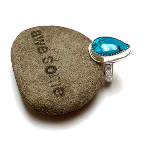 STERLING SILVER TURQUOISE TEARDROP BEZEL RING - I HEAL WITH LOVE TALISMAN