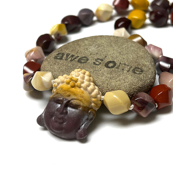 STERLING SILVER MOOKAITE CARVED BUDDHA NECKLACE - CELEBRATING CHANGE TALISMAN