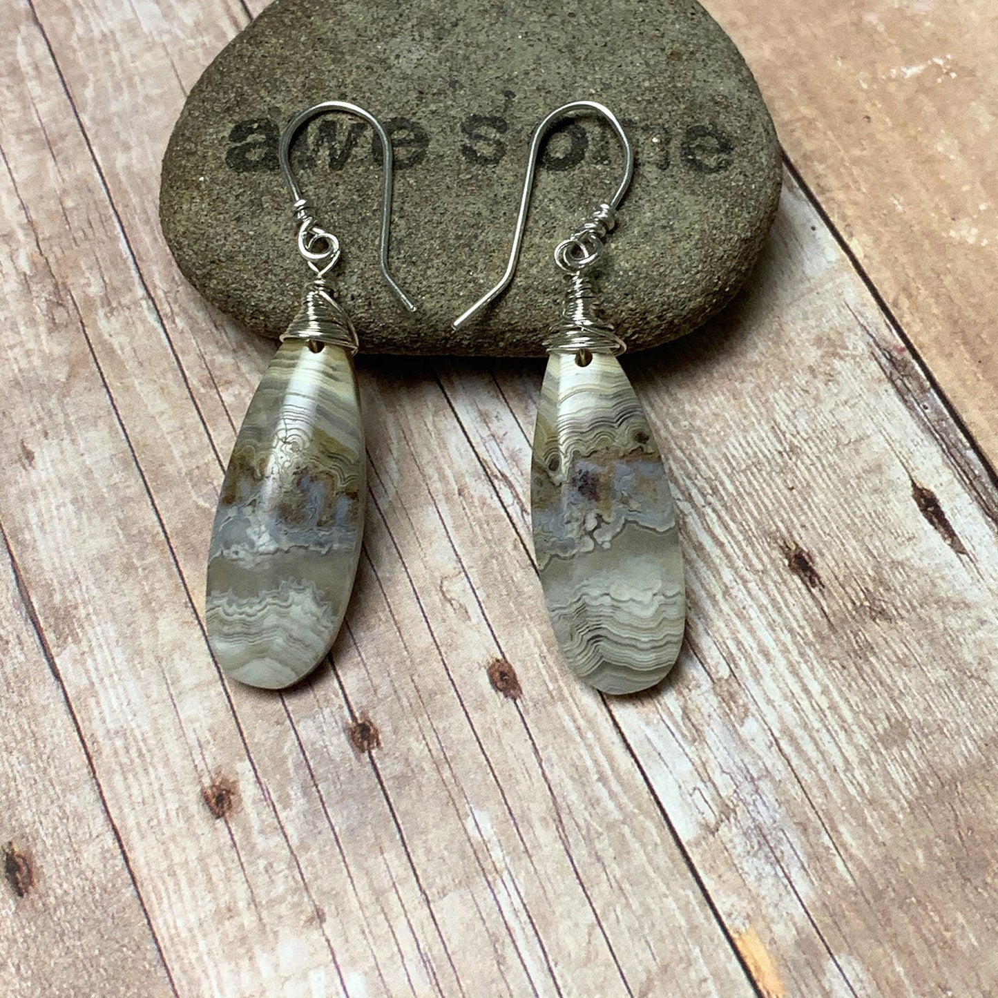 STERLING SILVER LAGUNA LACE AGATE EARRINGS - ZEST FOR LIFE TALISMAN