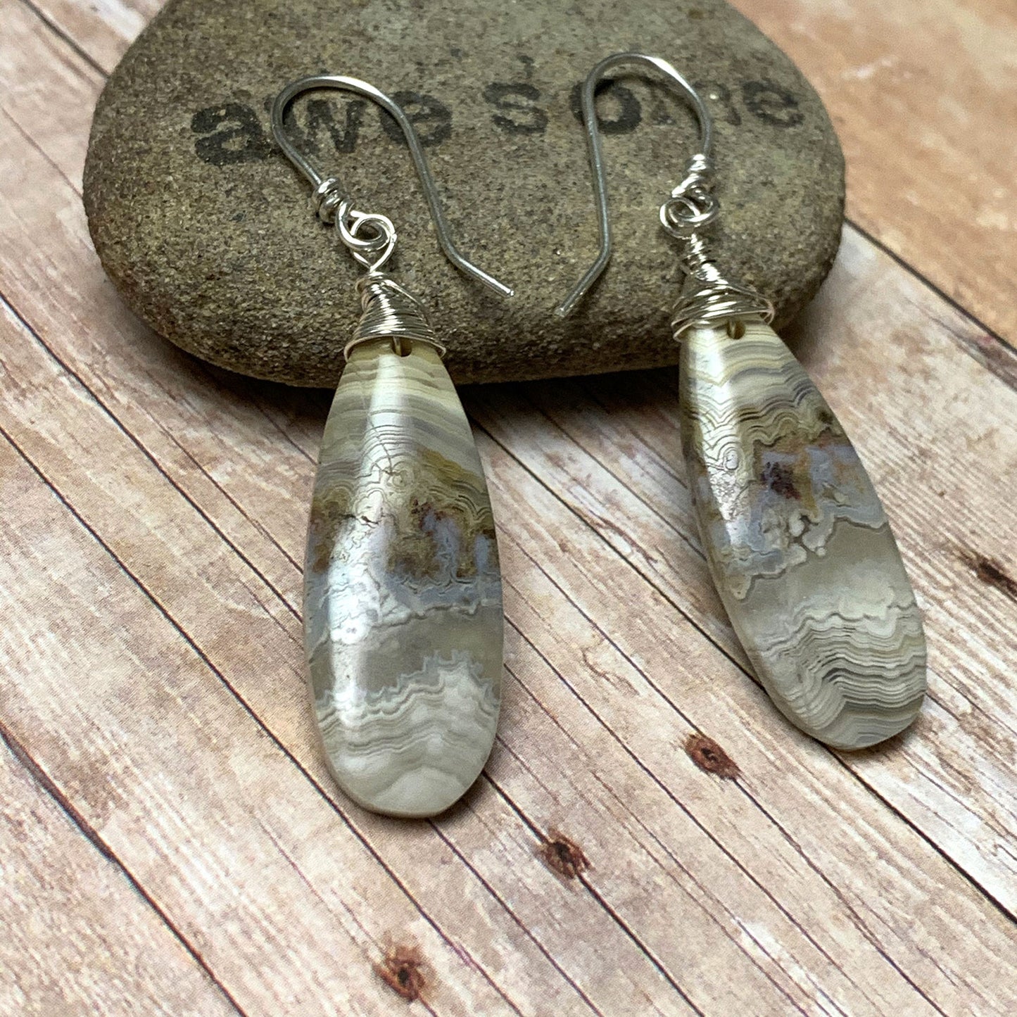 STERLING SILVER LAGUNA LACE AGATE EARRINGS - ZEST FOR LIFE TALISMAN