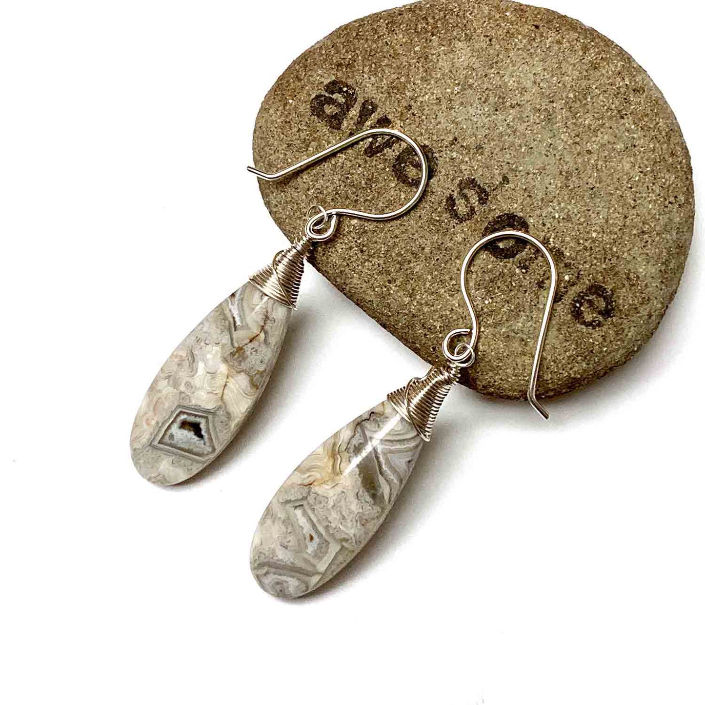 STERLING SILVER LAGUNA LACE AGATE EARRINGS - ZEST FOR LIFE TALISMAN