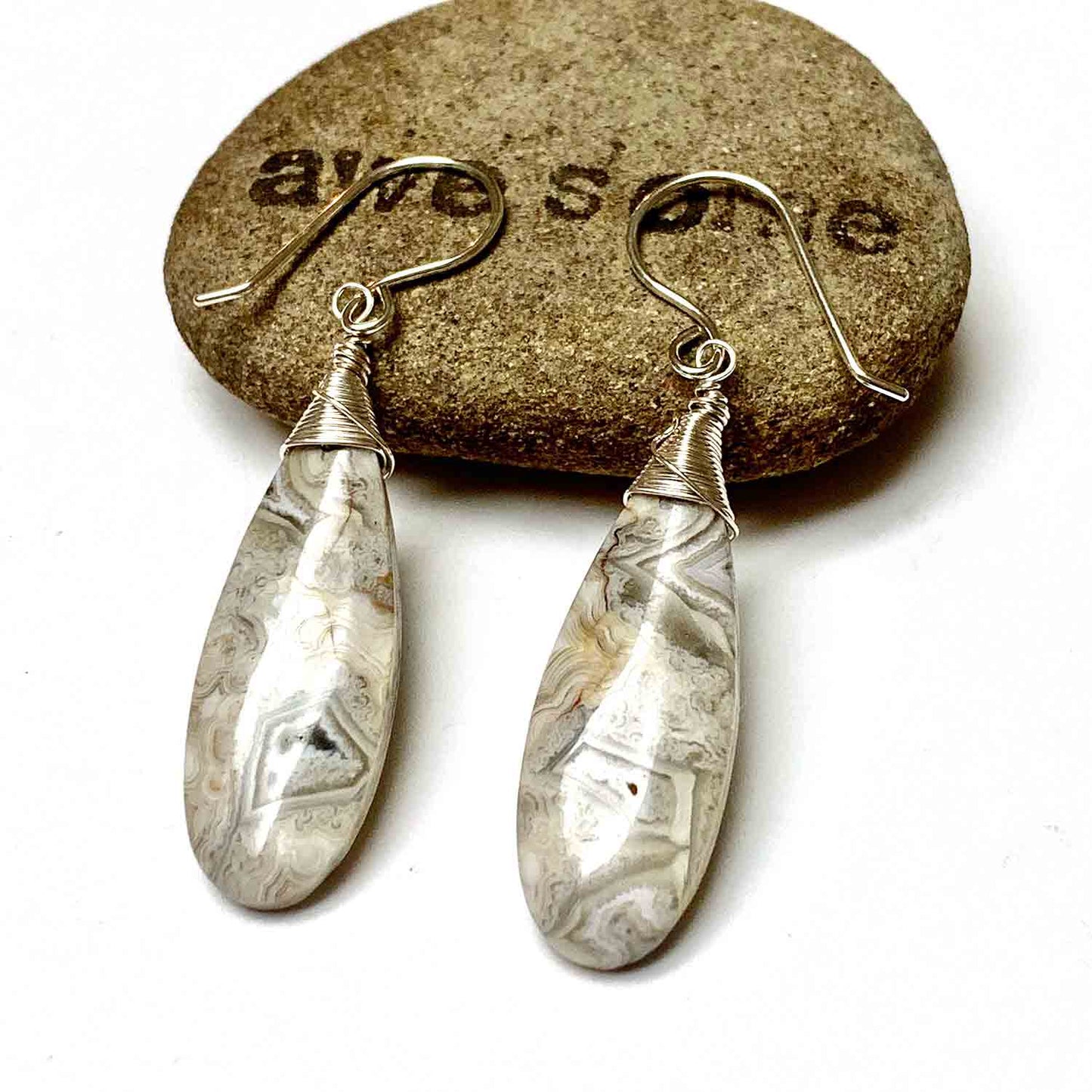 STERLING SILVER LAGUNA LACE AGATE EARRINGS - ZEST FOR LIFE TALISMAN