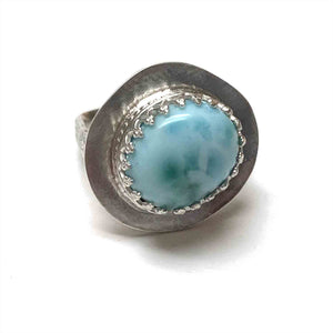 STERLING SILVER LARIMAR BEZEL RING - A BALANCE OF FIRE AND WATER TALISMAN