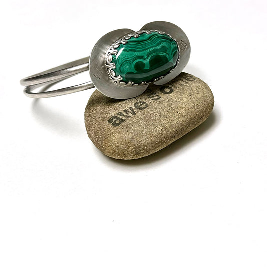 STERLING SILVER MALACHITE BANGLE - VISION TALISMAN