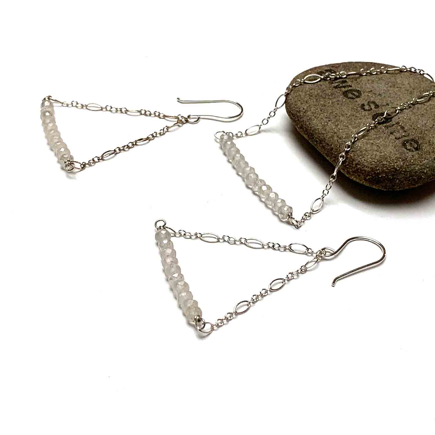 STERLING SILVER GEMSTONE BAR AND CHAIN EARRINGS - VARIOUS TALISMANS