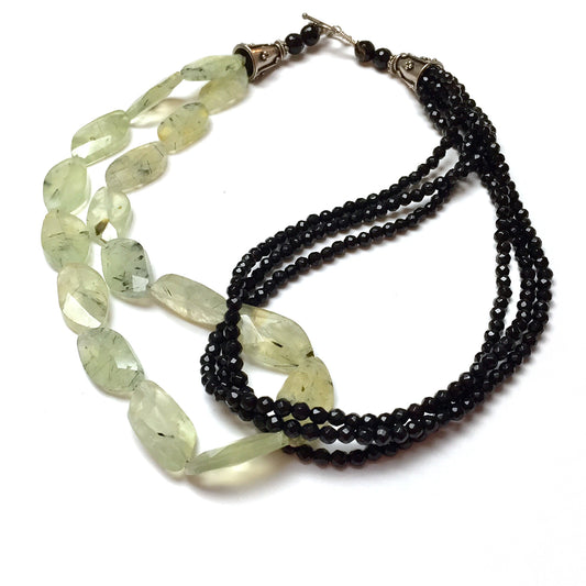 STERLING SILVER PREHNITE BLACK ONYX NECKLACE - DREAMSTONE TALISMAN