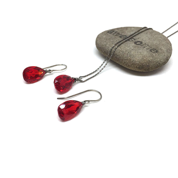 STERLING SILVER RED QUARTZ NECKLACE EARRINGS - SYNCH ME TALISMAN