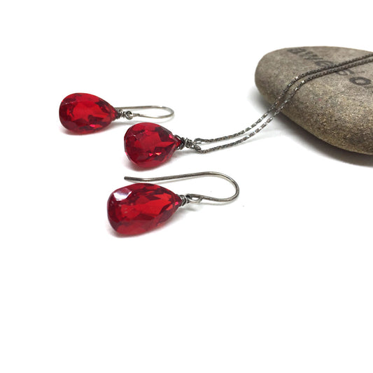 STERLING SILVER RED QUARTZ NECKLACE EARRINGS - SYNCH ME TALISMAN