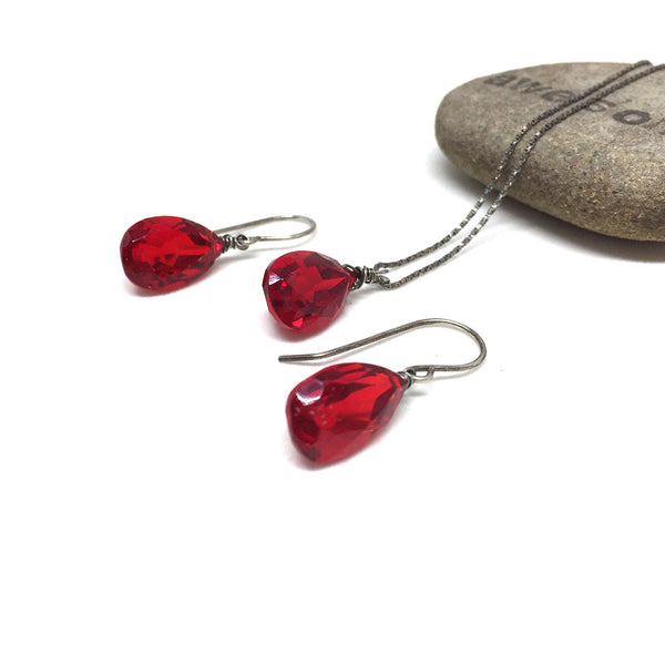 STERLING SILVER RED QUARTZ NECKLACE EARRINGS - SYNCH ME TALISMAN