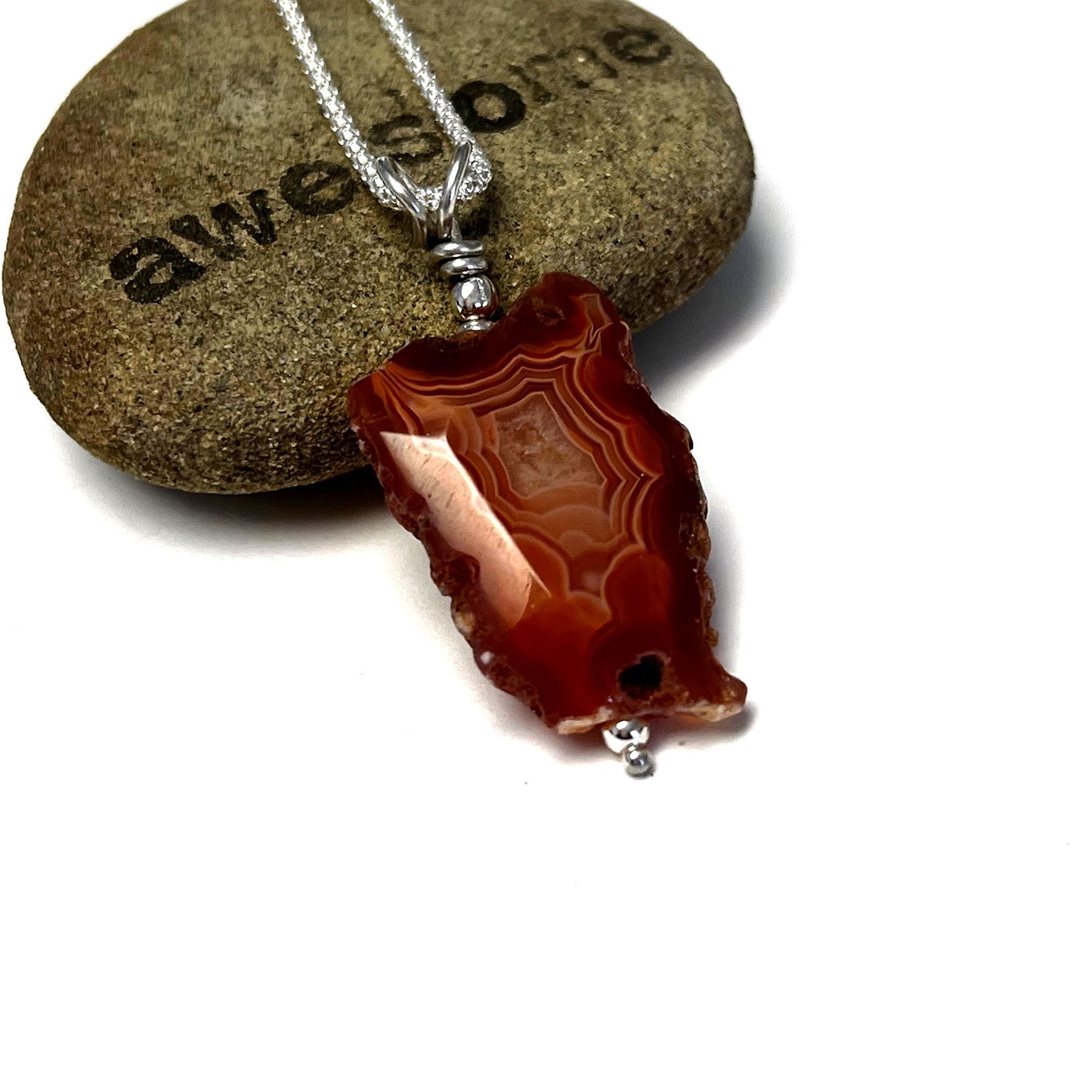 STERLING SILVER RED CONDOR AGATE NECKLACE - HAPPINESS TALISMAN