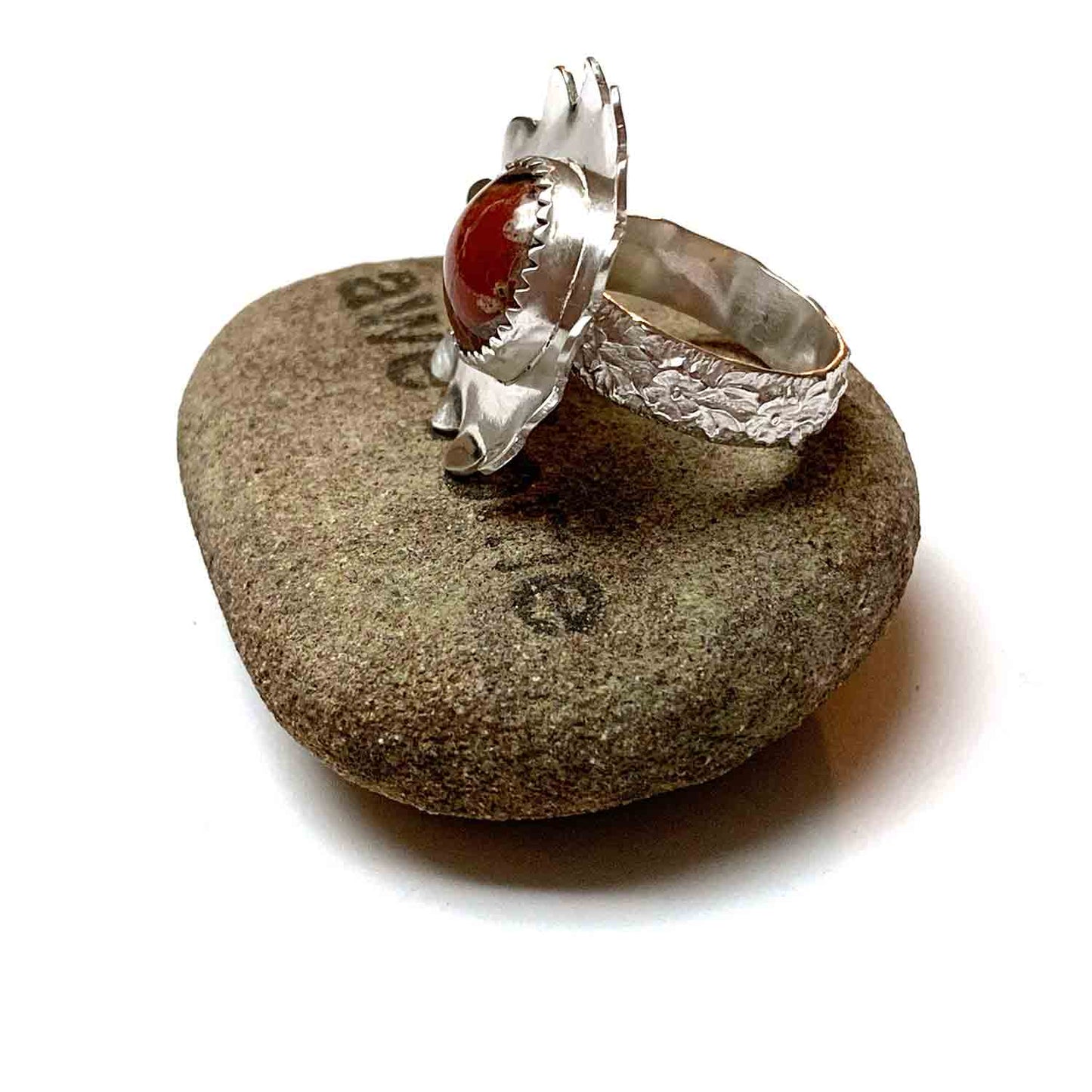 STERLING SILVER RED JASPER FLOWER RING - MOTHER EARTH TALISMAN