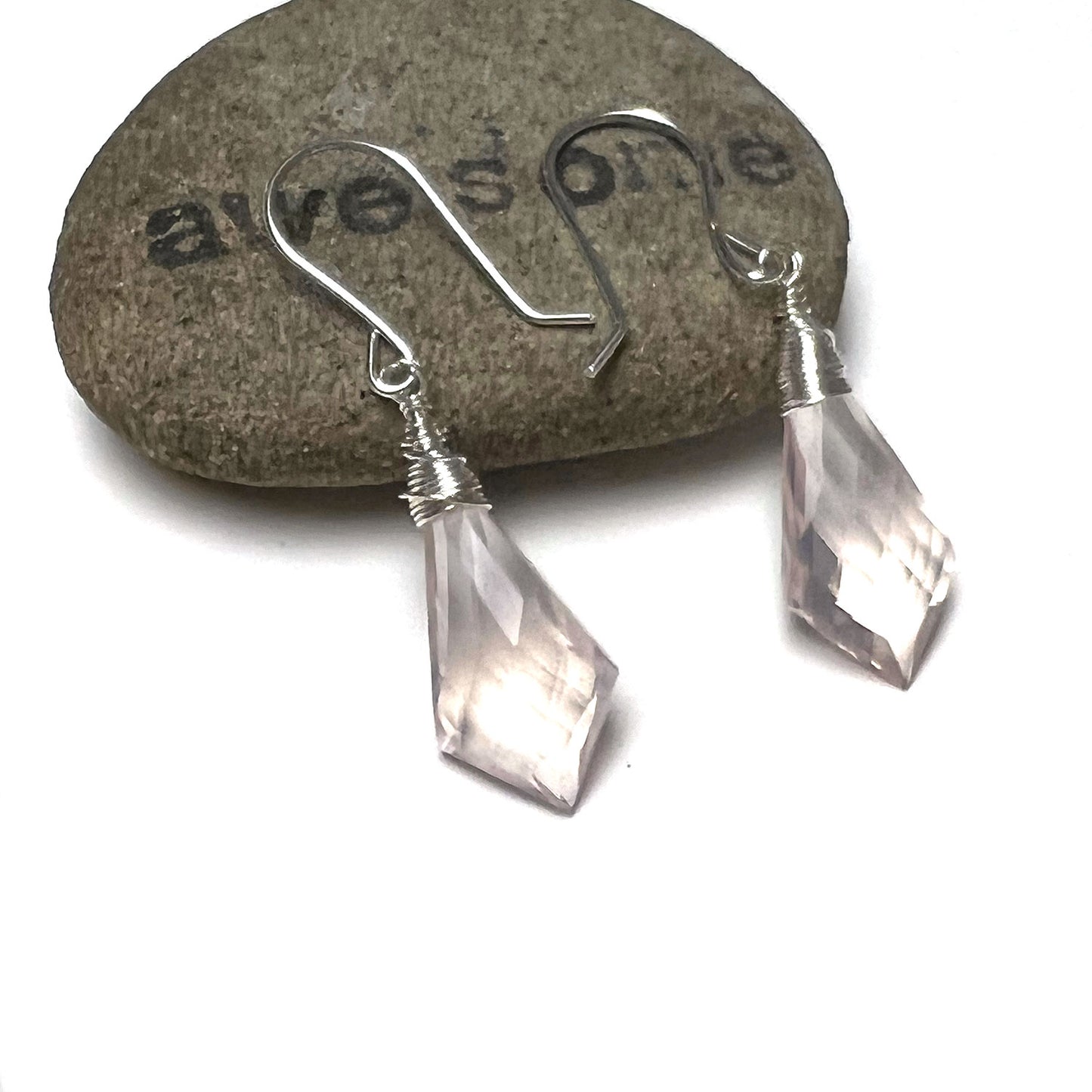 STERLING SILVER ROSE QUARTZ SHIELD EARRINGS - OPEN YOUR HEART TALISMAN