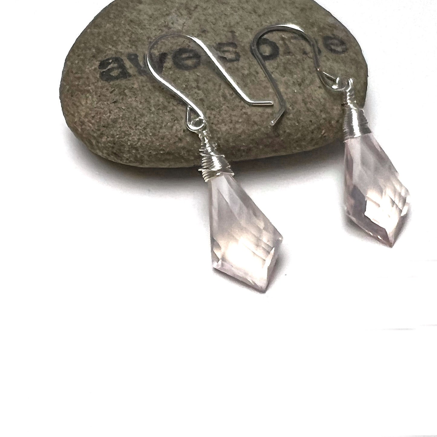 STERLING SILVER ROSE QUARTZ SHIELD EARRINGS - OPEN YOUR HEART TALISMAN