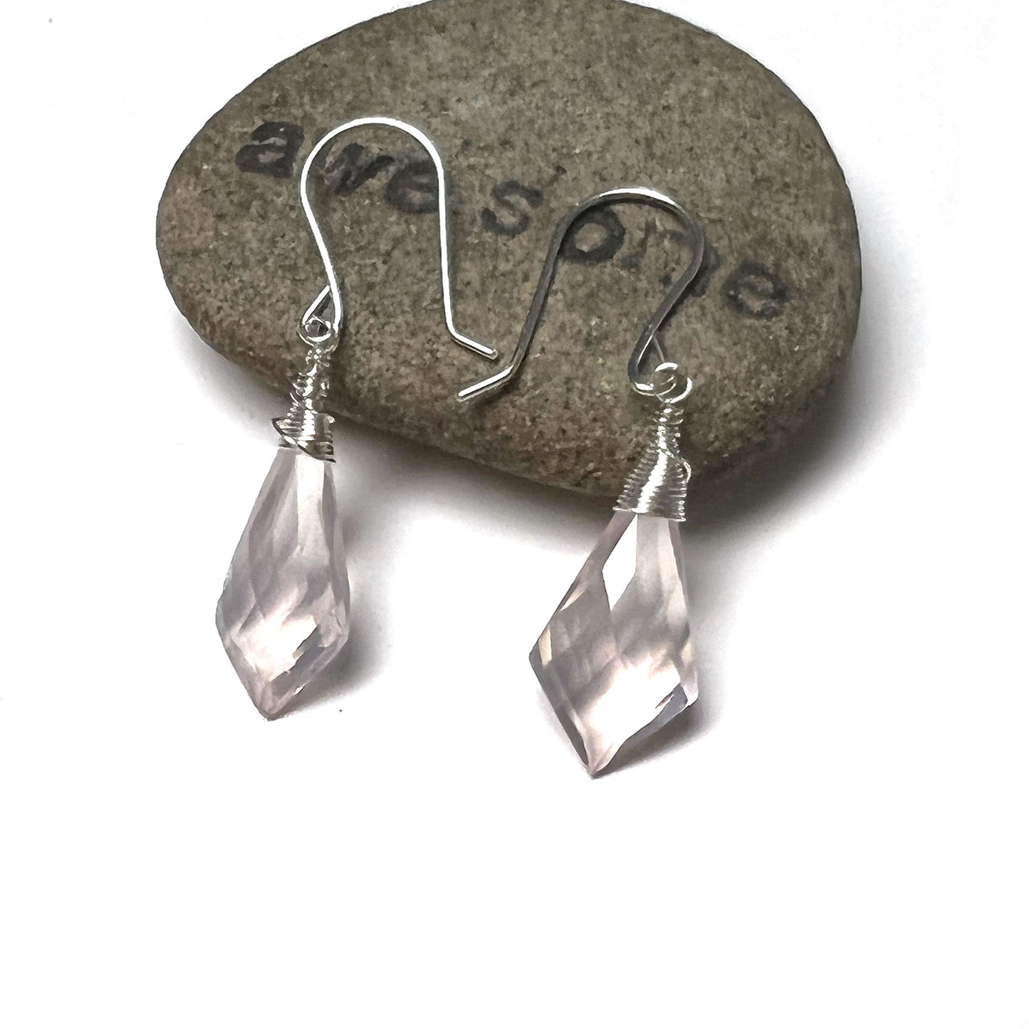 STERLING SILVER ROSE QUARTZ SHIELD EARRINGS - OPEN YOUR HEART TALISMAN