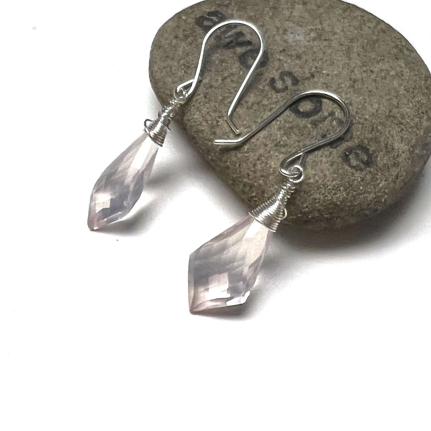 STERLING SILVER ROSE QUARTZ SHIELD EARRINGS - OPEN YOUR HEART TALISMAN