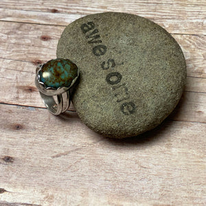 STERLING SILVER TURQUOISE SPLIT BAND RING - I HEAL WITH LOVE TALISMAN