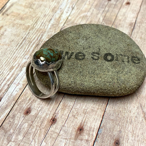 STERLING SILVER TURQUOISE SPLIT BAND RING - I HEAL WITH LOVE TALISMAN