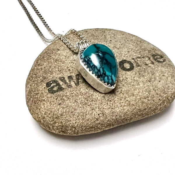 STERLING SILVER TURQUOISE TEARDROP NECKLACE - I HEAL WITH LOVE TALISMAN