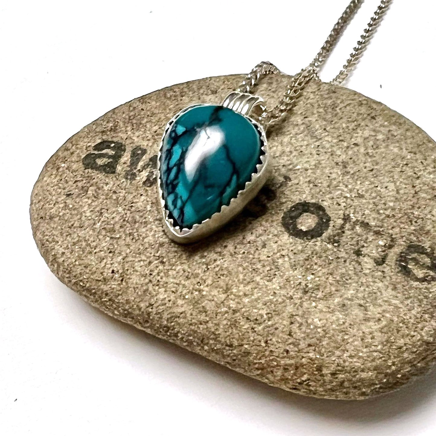 STERLING SILVER TURQUOISE TEARDROP NECKLACE - I HEAL WITH LOVE TALISMAN