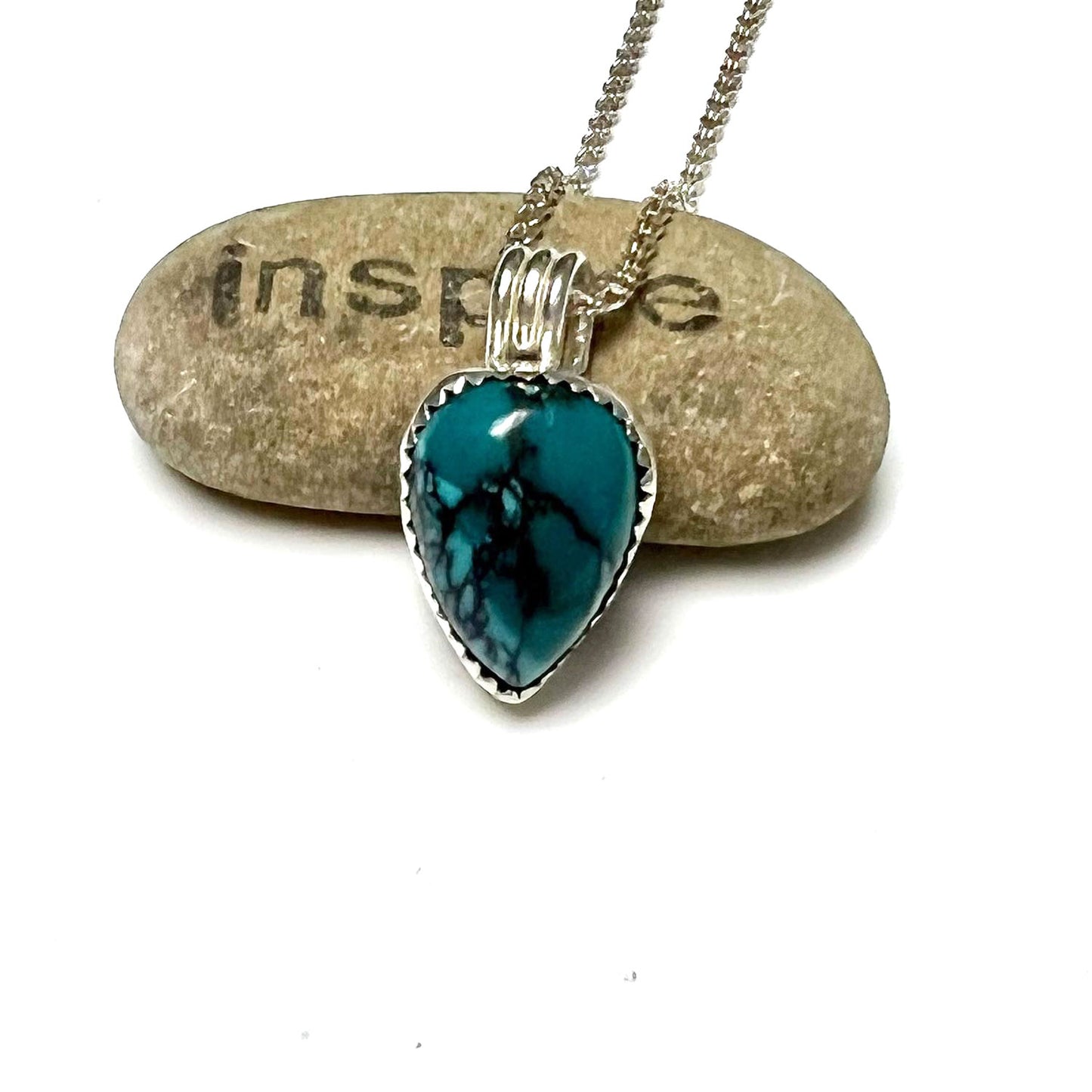 STERLING SILVER TURQUOISE TEARDROP NECKLACE - I HEAL WITH LOVE TALISMAN