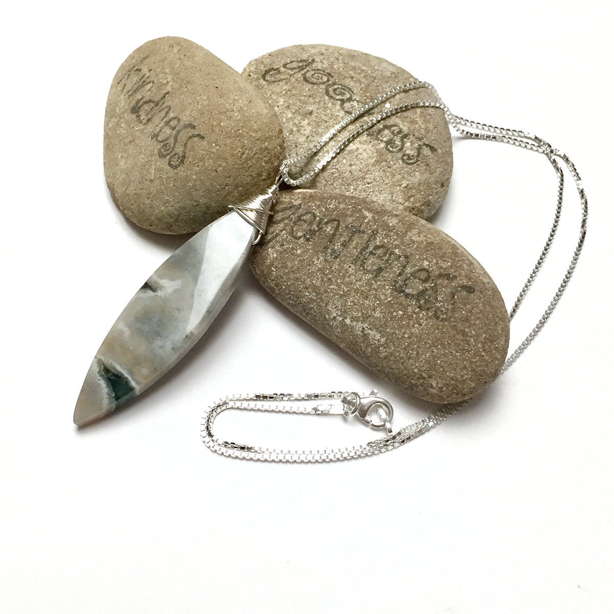 STERLING SILVER WRAPPED JASPER NECKLACE - MOTHER EARTH TALISMAN
