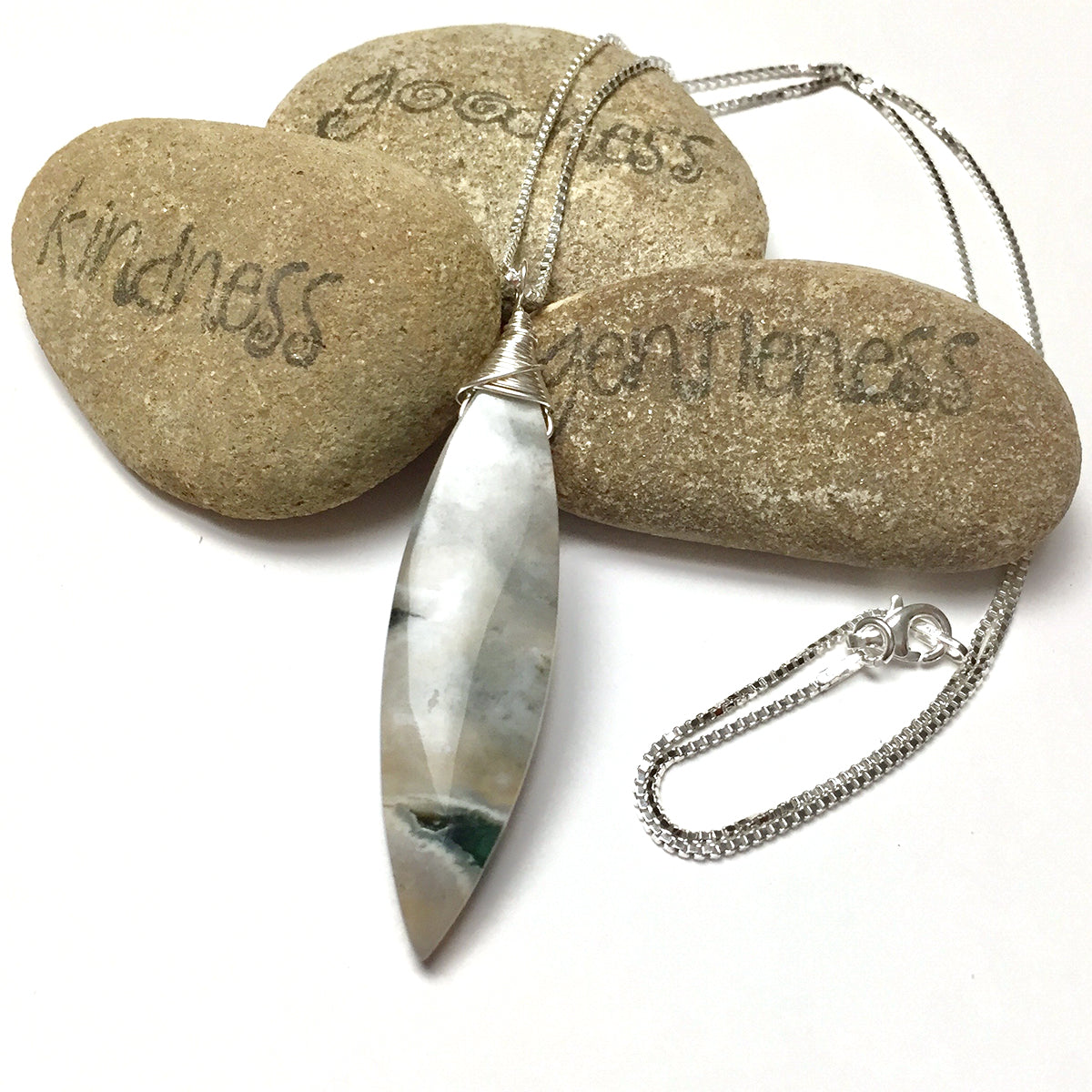 STERLING SILVER WRAPPED JASPER NECKLACE - MOTHER EARTH TALISMAN