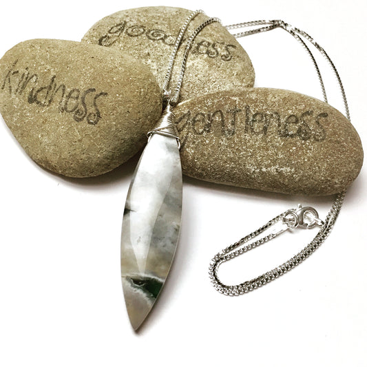 STERLING SILVER WRAPPED JASPER NECKLACE - MOTHER EARTH TALISMAN