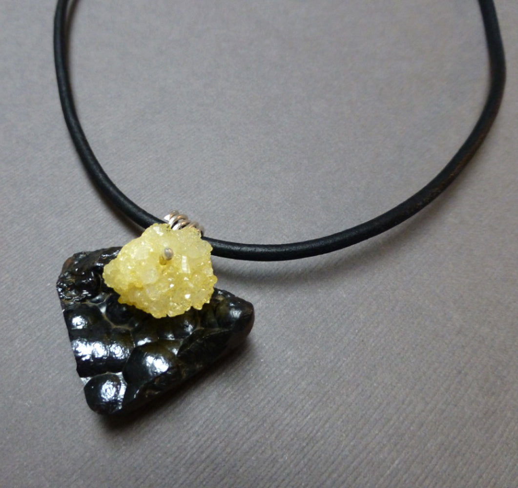 STERLING SILVER HANDMADE BOTRYOIDAL HEMATITE DRUZY NECKLACE - COURAGE TALISMAN