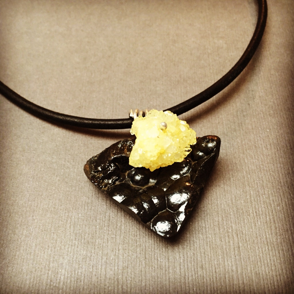 STERLING SILVER HANDMADE BOTRYOIDAL HEMATITE DRUZY NECKLACE - COURAGE TALISMAN