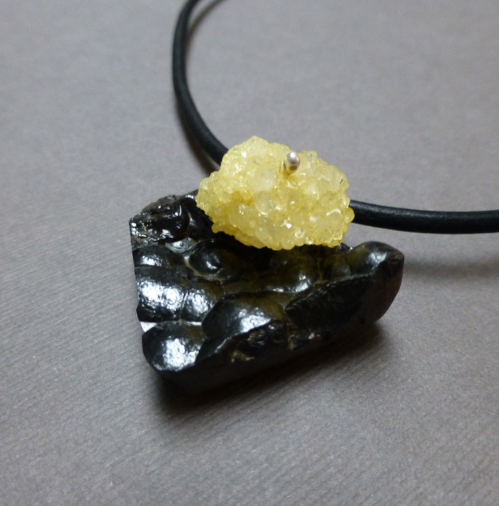 STERLING SILVER HANDMADE BOTRYOIDAL HEMATITE DRUZY NECKLACE - COURAGE TALISMAN