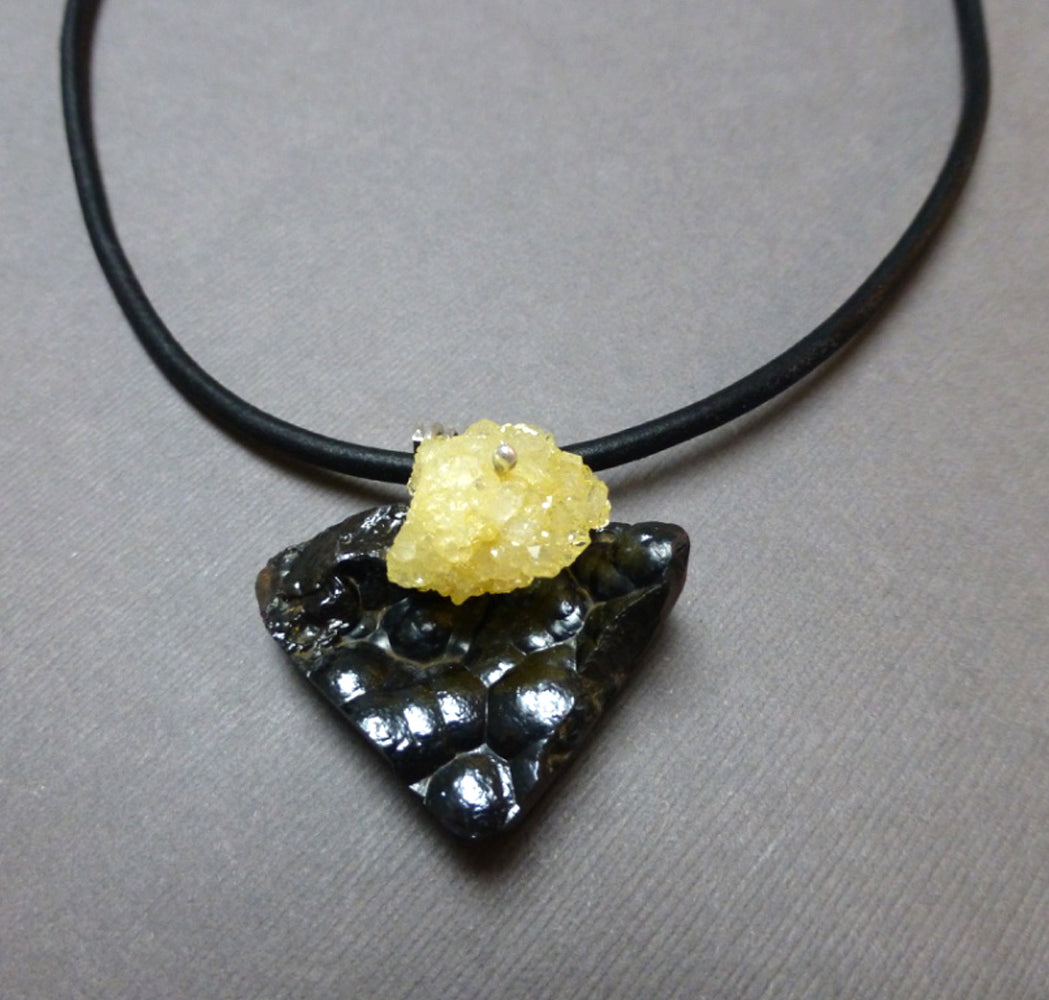 STERLING SILVER HANDMADE BOTRYOIDAL HEMATITE DRUZY NECKLACE - COURAGE TALISMAN